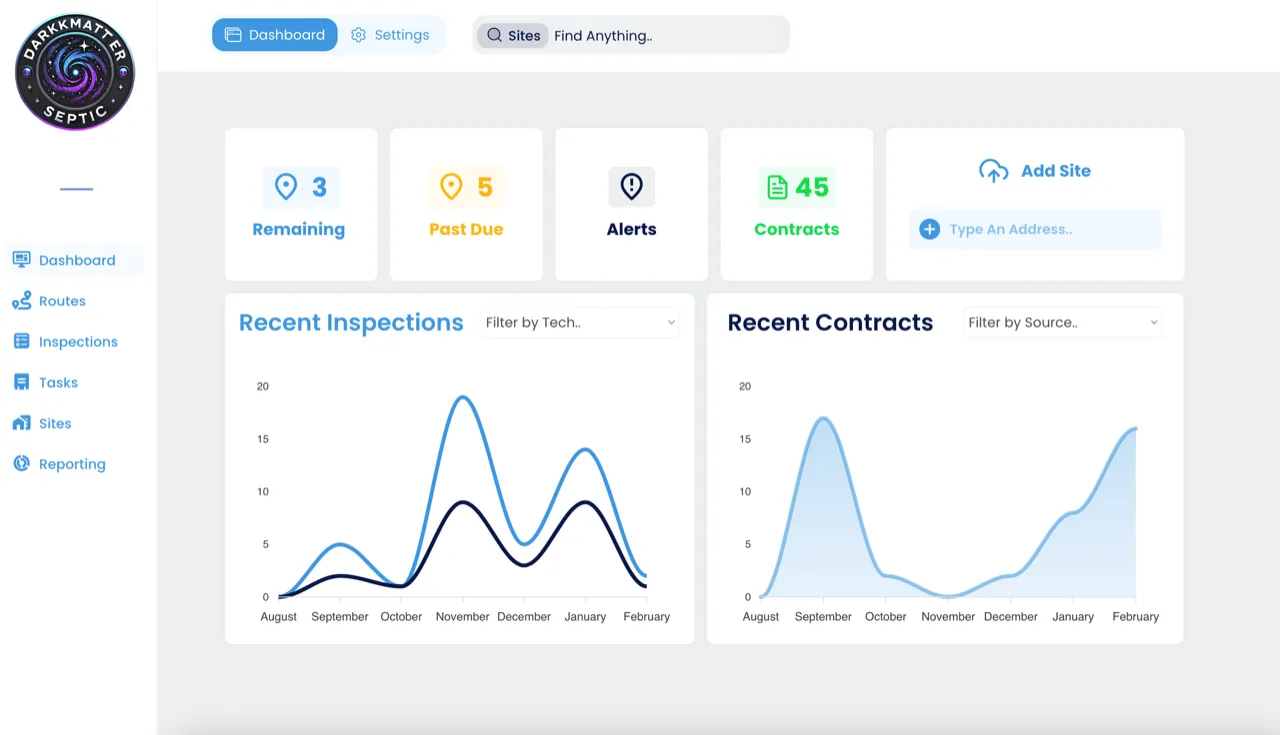 Fieldbase On-Site dashboard with recent inspections and contracts